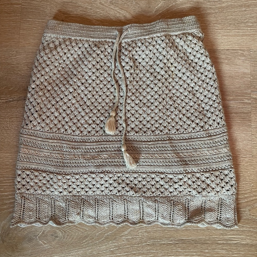 Spell Cream Smocked Tie Front Mini Skirt